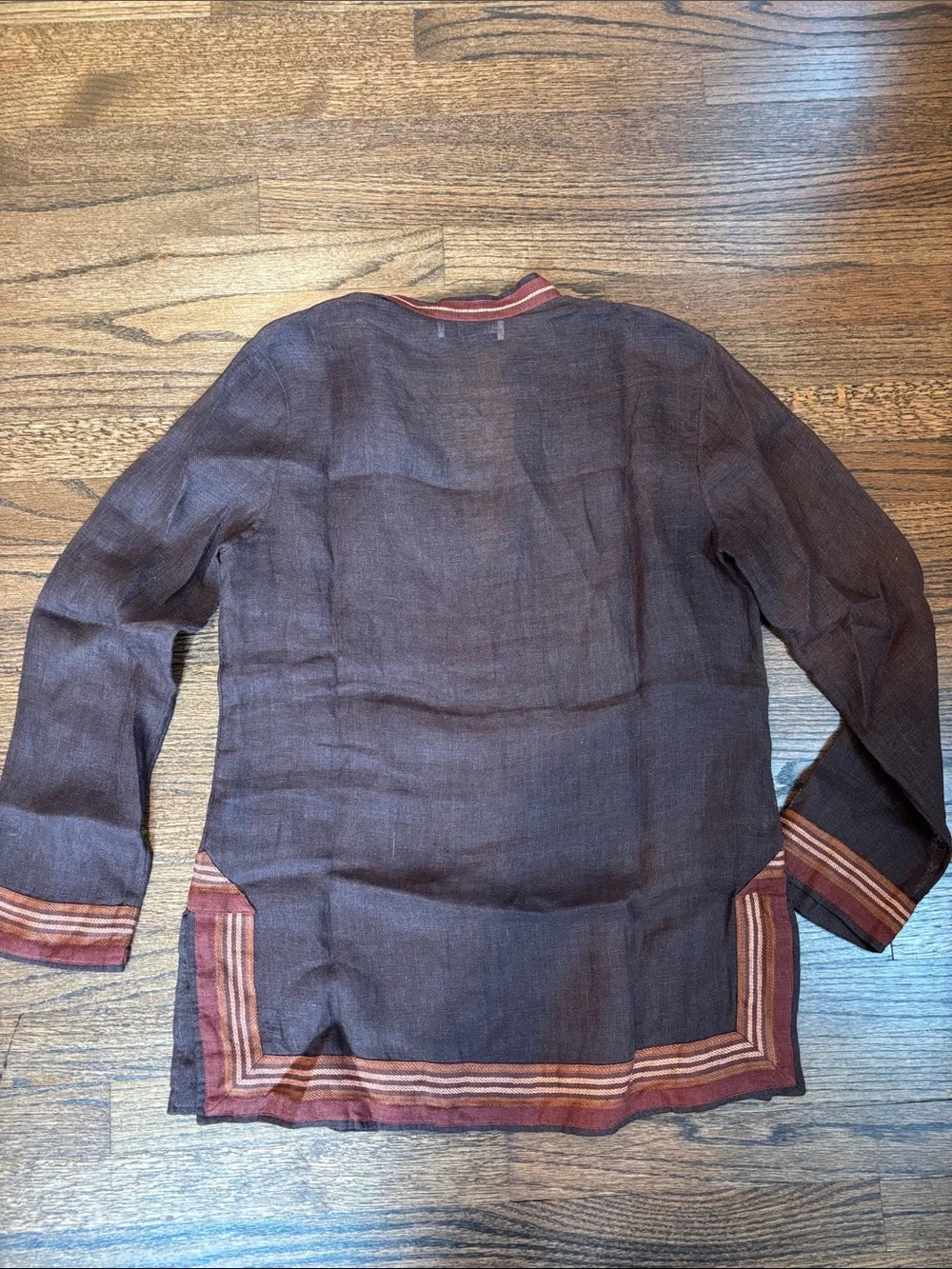 TORY BURCH Striped linen tunic dark brown  size small